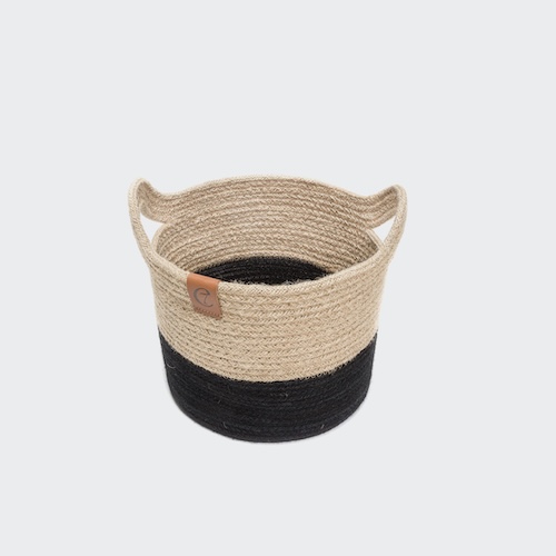Cloud7-Dog-Storage-Basket-Jute-Black-Cream-S-on-grey